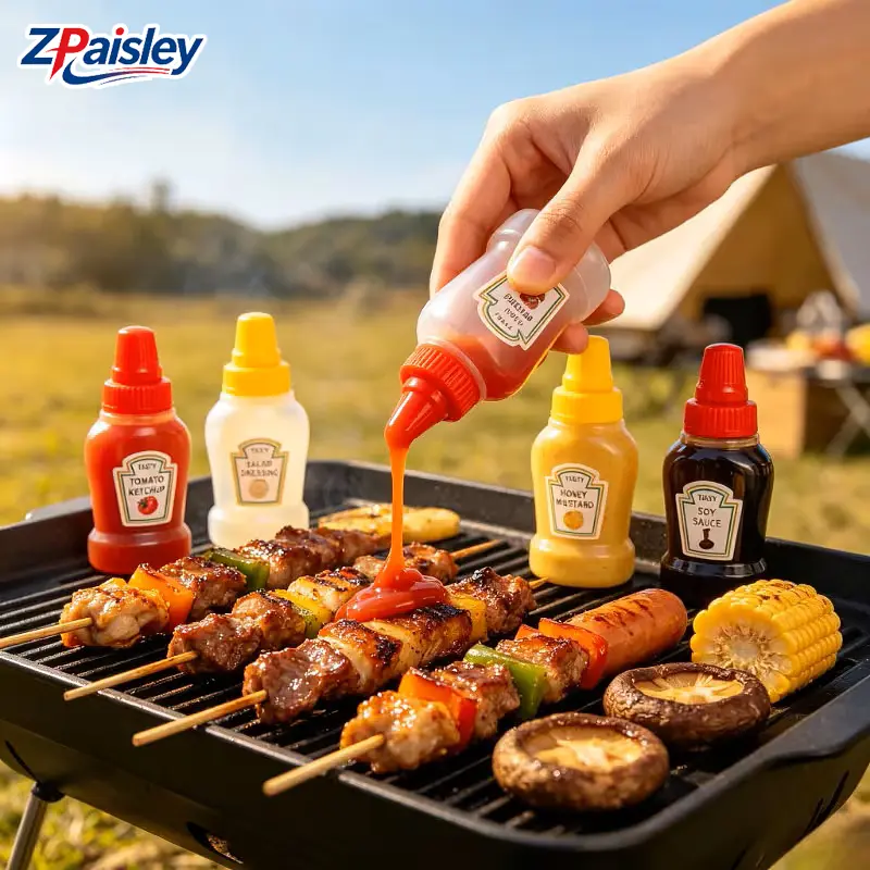4Pcs Leakproof Reusable Mini Condiment Squeeze Bottles - Portable Kitchen Sauce Containers, Salad Dressing Dispenser for Camping BBQ, Kids Lunch Bento Box