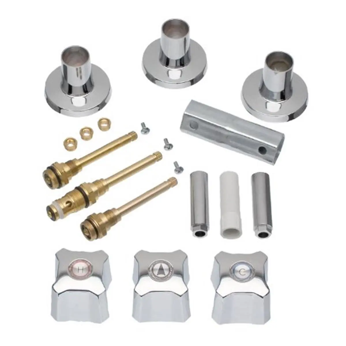 Chrome 3-Handle Tub & Shower Remodeling Handlesets Kit - 1 Kit, Brass Metal Construction, Fits Kohler Trend 3-Handle Tub/Shower Faucets