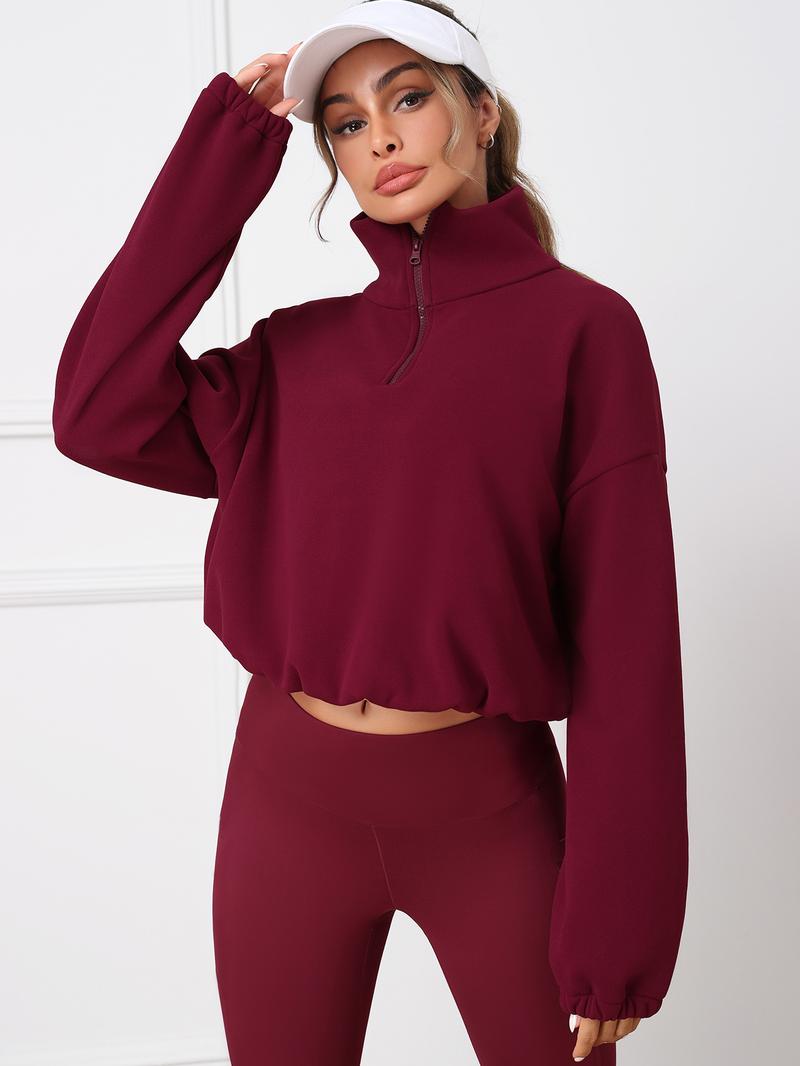 CHRLEISURE Fleece Women Suit Women's Winter Set Fleece Leggings Long Sleeved Tops for Daily Sports Wear in Warm Burgundy