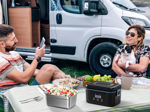 Cordless Electric Lunch Box 1.4L Large Capacity 18000mAh Battery Portable with Scheduled Heating Ice Pack Truck Drivers Set BPA Free Reusable Steel Tableware
