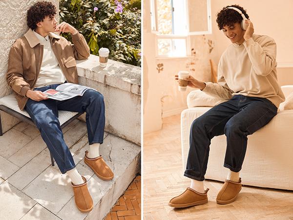 Dream Pairs [FuzzyEasy] Women‘s Men's Unisex Casual Slip-on Suede Leather Fuzzy Slippers Couple Indoor Outdoor Fluffy Home Comfort Winter Cute Warm Furry Shoes Classic Stylish Girl Footwear Walking Shoes Nail