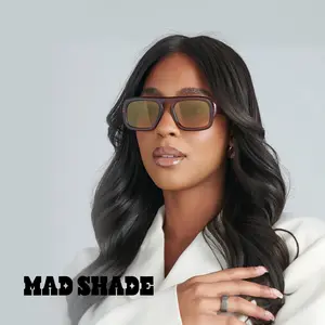 Mad Shade Retro Oversized Sunglasses - Translucent Brown Rectangle Frame with Gradient Lens
