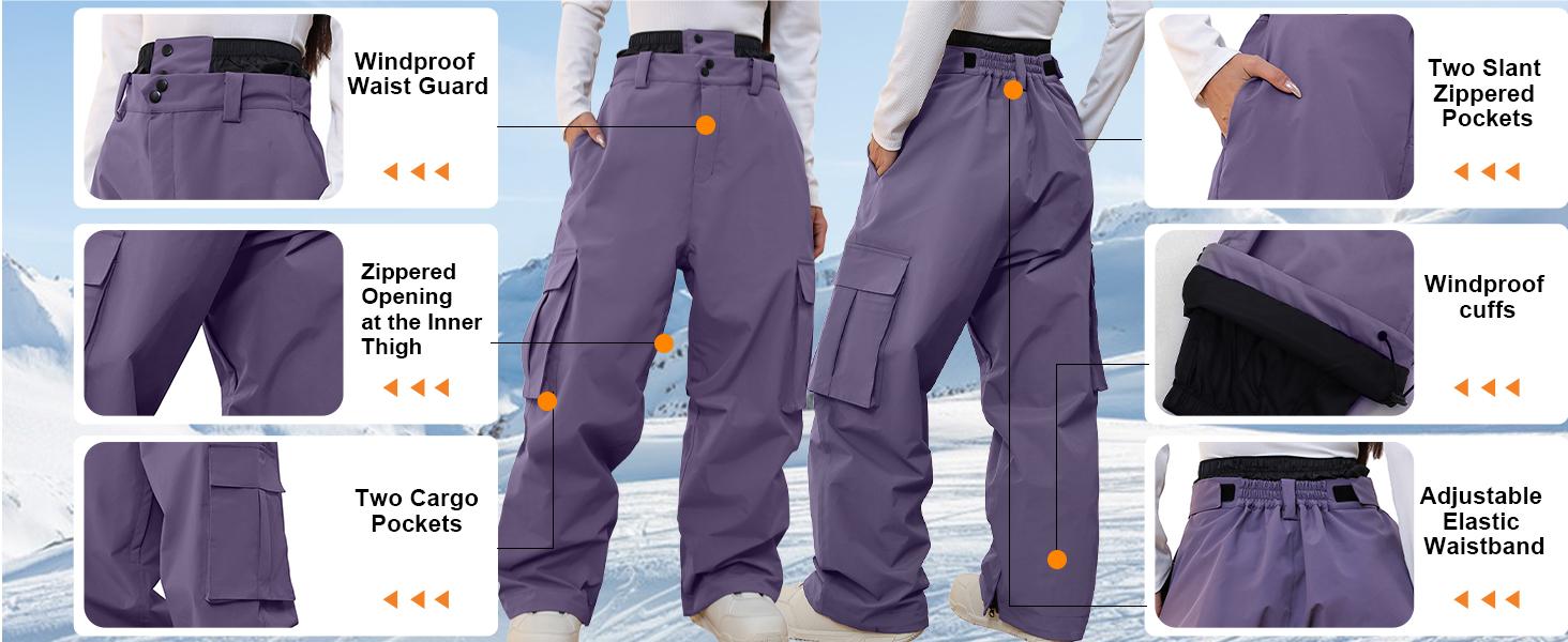 YEEFINE Men and Women's Snow Snowboard Pants Loose Fit Insulated Waterproof Unisex Baggy Cargo Ski Pants Bibs Warm Winter
