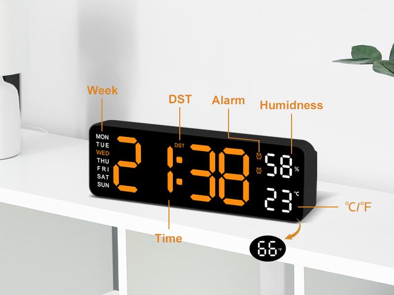 Digital Wall Clock,Large Display Digital Clock with LED Technology,Countdown Dimmer,DST Date, Week Temperature,Large Display,Halloween/Christmas Gifts