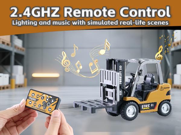 Mini Remote Control Forklift Toy - Rechargeable Battery Included, 2 in 1 Transformable Lift Fork & Hook with Lights & Sounds, Construction Vehicle Toys, Release pressure