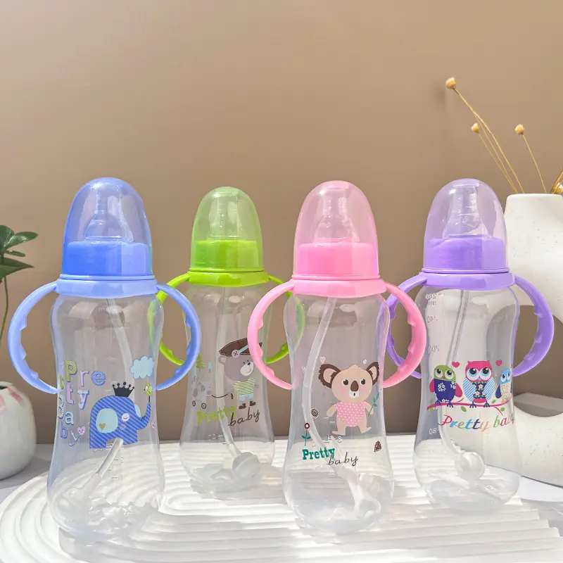 Pretty Baby Bpa Free 9.47OZ Baby Bottle Cute Anti-fall Anti-slip Baby Bottle With Handle