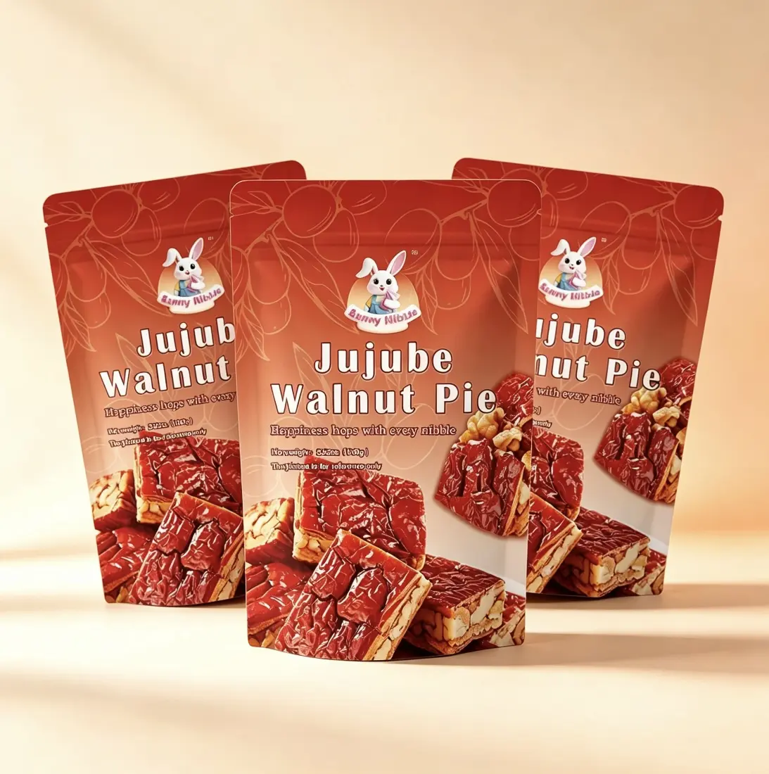 3-Pack Layered Jujube Walnut Pie Snack Cakes, Low Sodium Fat-Free Portable Healthy Energy Protein Bar, No Artificial Additives, Room-Temp Chinese-Made Stand-Up Pouch Treat, Mid-Autumn Festival Mini Jujube Nutty Snack for Adults, Easy Storage life
