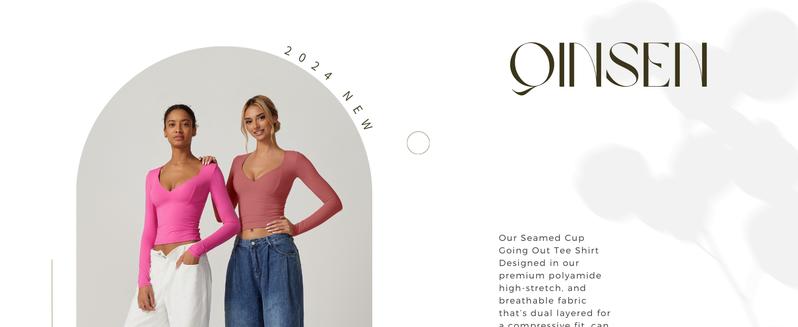 QINSEN V Neck Tops for Women Long Sleeve Crop Tops Double Lined Seamed Cup T Shirts