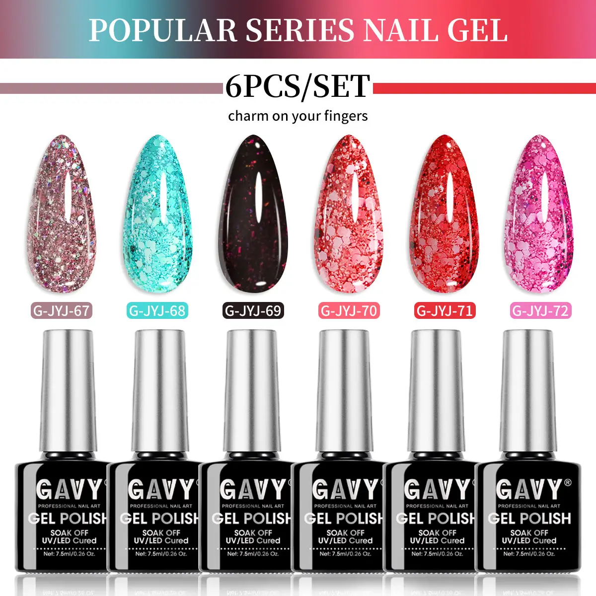 Gavy 6PCS Smooth Glitter Gel Nail Polish Set, UV LED Soak-Off Long-Lasting Cosmetic Kit, Salon-Grade Manicure Product for Women, Ideal for DIY Nail Art, Gift-Worthy with Wipe Compatibility tiktokshopspringglowup, Nail Care, Set-1
