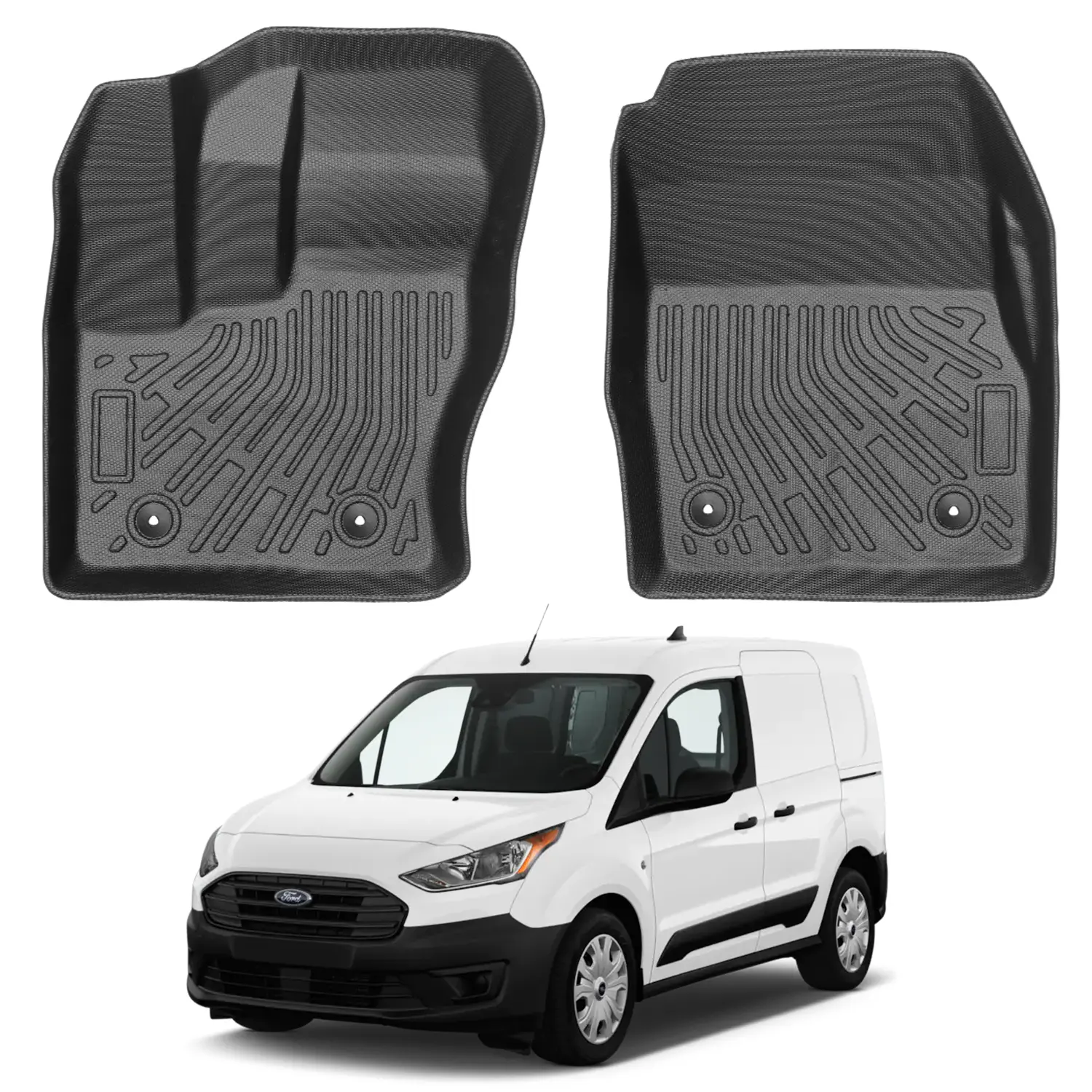 Canvcle Custom Fit 1st Row Truck Floor Mats for 2014-2021 Ford Transit Connect, Black TPE All-Weather Durable Non-Slip Debris Trap Easy-Cleaning Car Interior Accessory