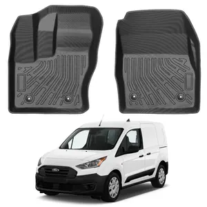 Canvcle Custom Fit Front Floor Mats for 2014-2021 Ford Transit Connect All Weather Durable 1st Row Set Black TPE Non-Slip Debris Trap Car Interior Accessory