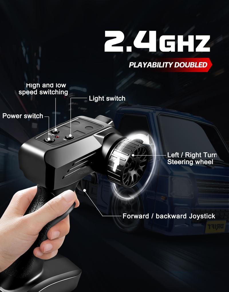 Drift Pickup Truck 1:24 Scale 4WD Remote Control Car with Dual Tire Sets Realistic Design 16-18 km/h Speed 2.4GHz Control 49-66 ft Range Blue/White