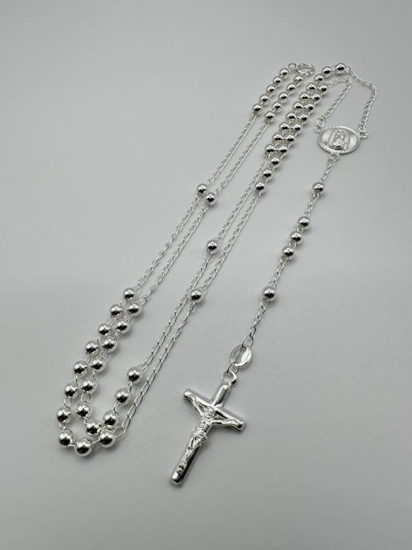 925 Silver Rosary Bead Necklace with inch Chain (Rosario de plata )
