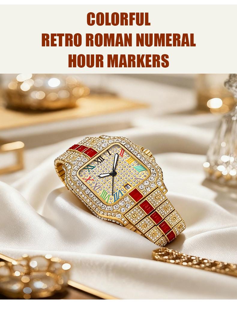 Valentine's Luxury Collection Ladies Rhinestone Embellished Square Dial Quartz Watch with Date Display Luminous Function Gift Box Included Timeless Classic Style Perfect Gift for Wife and Mom