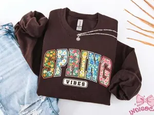 Spring Vibes Sweatshirt, Floral Varsity Spring Sweatshirt, Floral Easter Sweater, Preppy Spring Graphic, Spring Flower Sweater, Aesthetic