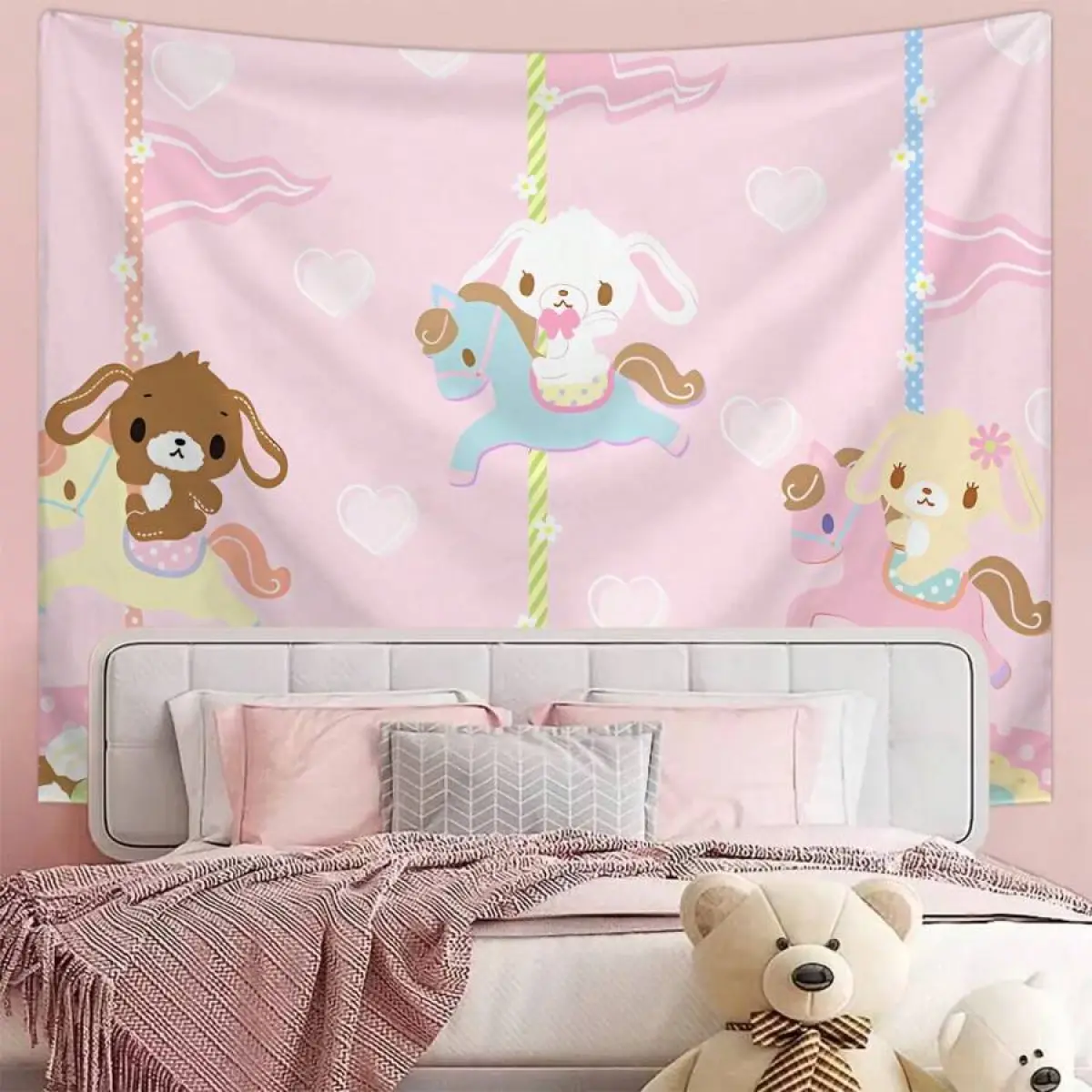 Adorable Tapestry Rotating Carousel Cartoon Tapestry, Lovely Anime Decor Hanging Tapestry, Room Dorm Wall Decor Hanging Cloth, Living Room Office Home Decor Wall Hanging