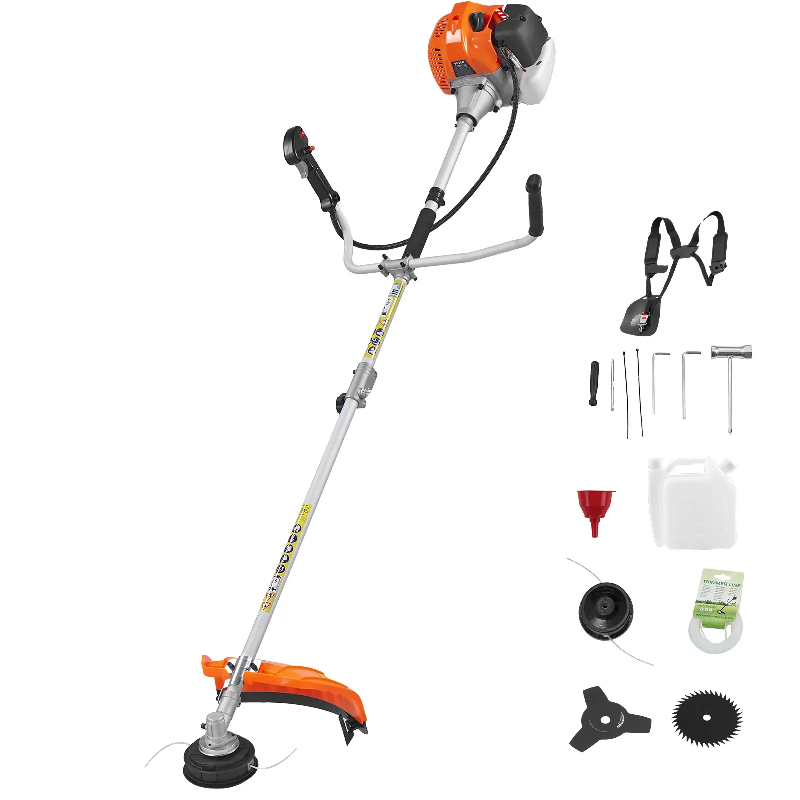 VEVOR 52cc 2-Stroke Gas-Powered Grass Trimmer Tool Kit, 17 inches 1 HP Power Garden Tool with Grass Trimmer Handle, Lawn Edger, Shoulder Strap, 3T Blade, Quick Start Parts Kit for Lawn Care, Gift For Him, 17" Garden Tool