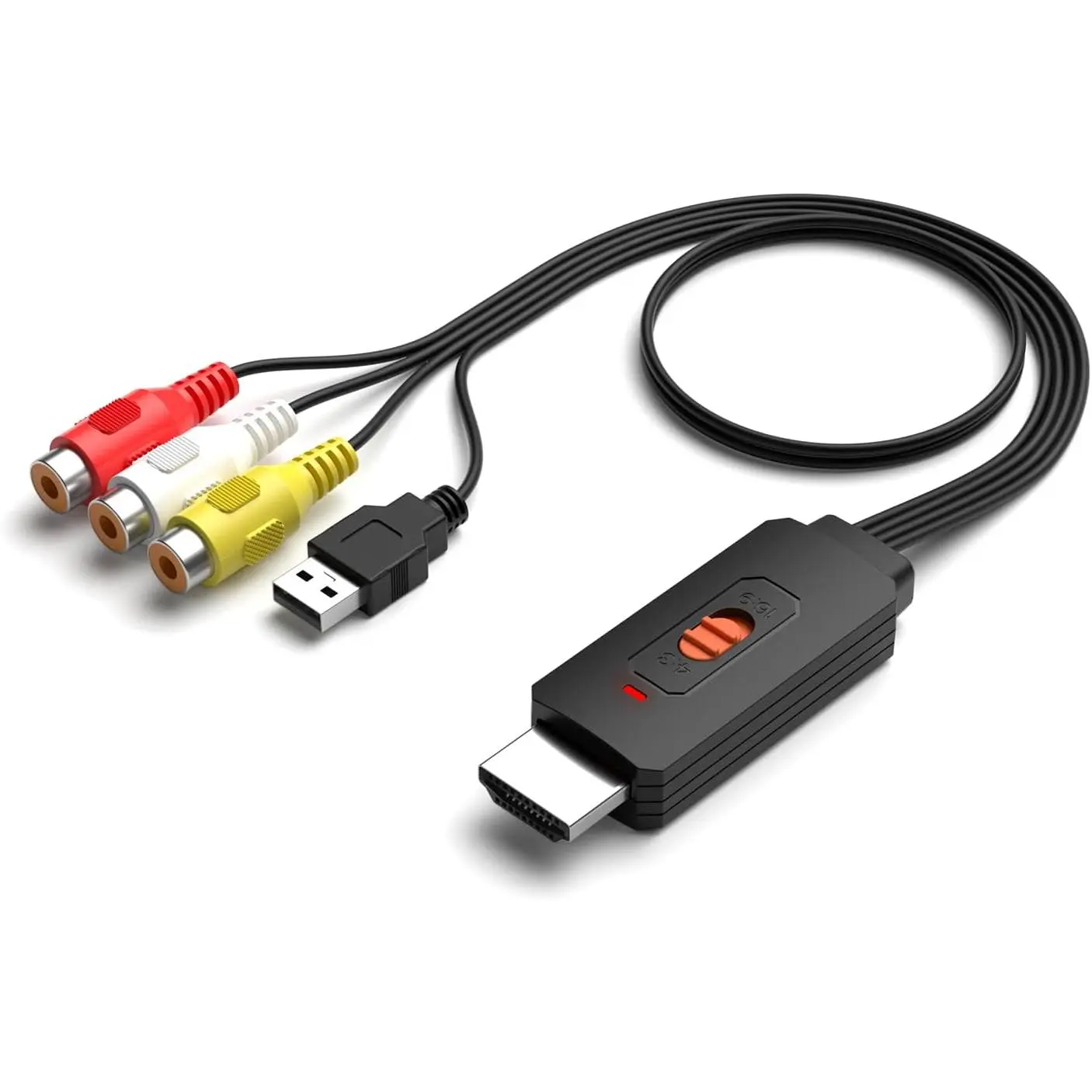 Retro Compact Digital RCA to HDMI Mini Converter Game Accessory, AV/Composite to HDMI Plug with USB Power, 1080P Support, 4:3/16:9 Switch for VHS, WII, PS2, N64 (Included RCA Cables for Connection), Accessories