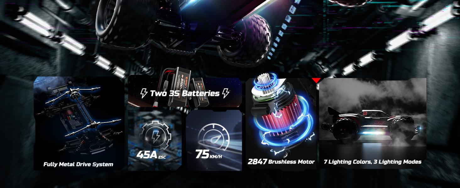 DEERC 1:14 Fast Brushless RC Car, 46+ MPH Off-Road 4WD Truck, 2*3S Lipo High-Speed RC Truggy, 7 Lighting Modes, All-Terrain for Snow, Sand & Mud DEERC 1:14 Fast Brushless RC Car, 46+ MPH Off-Road 4WD Truck, 2*3S Lipo High-Speed RC Truggy, 7 Lighting Modes, All-Terrain for Snow, Sand & Mud