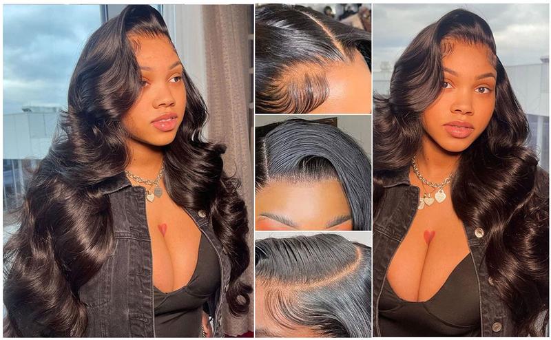 Lemoda 250% Density SKINLIKE Real HD Lace Wigs Full 13x6 Lace Frontal Wigs Brazilian Body Wave Virgin Human Hair 15A Body Wave Frontal Wig Invisible 0.1mm Ultra-thin Frayed Ends Tiny Knots