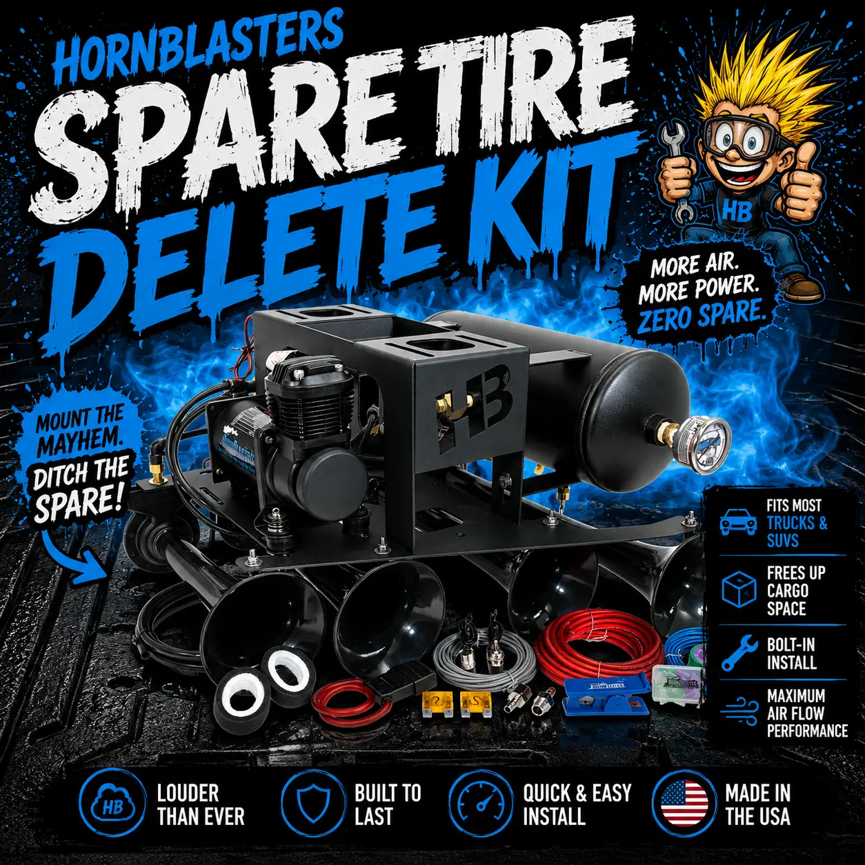 Conductor's Special 232 Spare Tire Delete Train Horn Kit | 2-Gallon 150 PSI | 12-Volt | Perfect for Trucks & SUVs