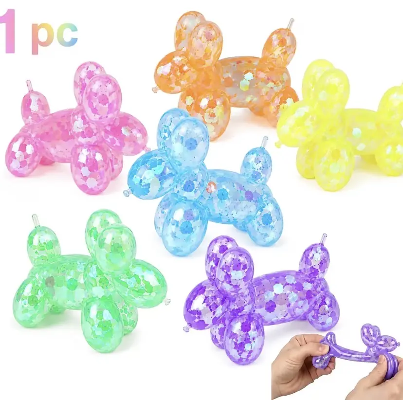 1PC Soft Squishy Sequin Little Dog Stress Balls for Girls and Boys, Stress Ball Squishies, Cute Animal Squeeze Sensory Toys, Stretch and Squeeze Sugar Ball Sequin Little Dog Squishy Toys for Kids,Party Favors, Easter Basket Stuffers