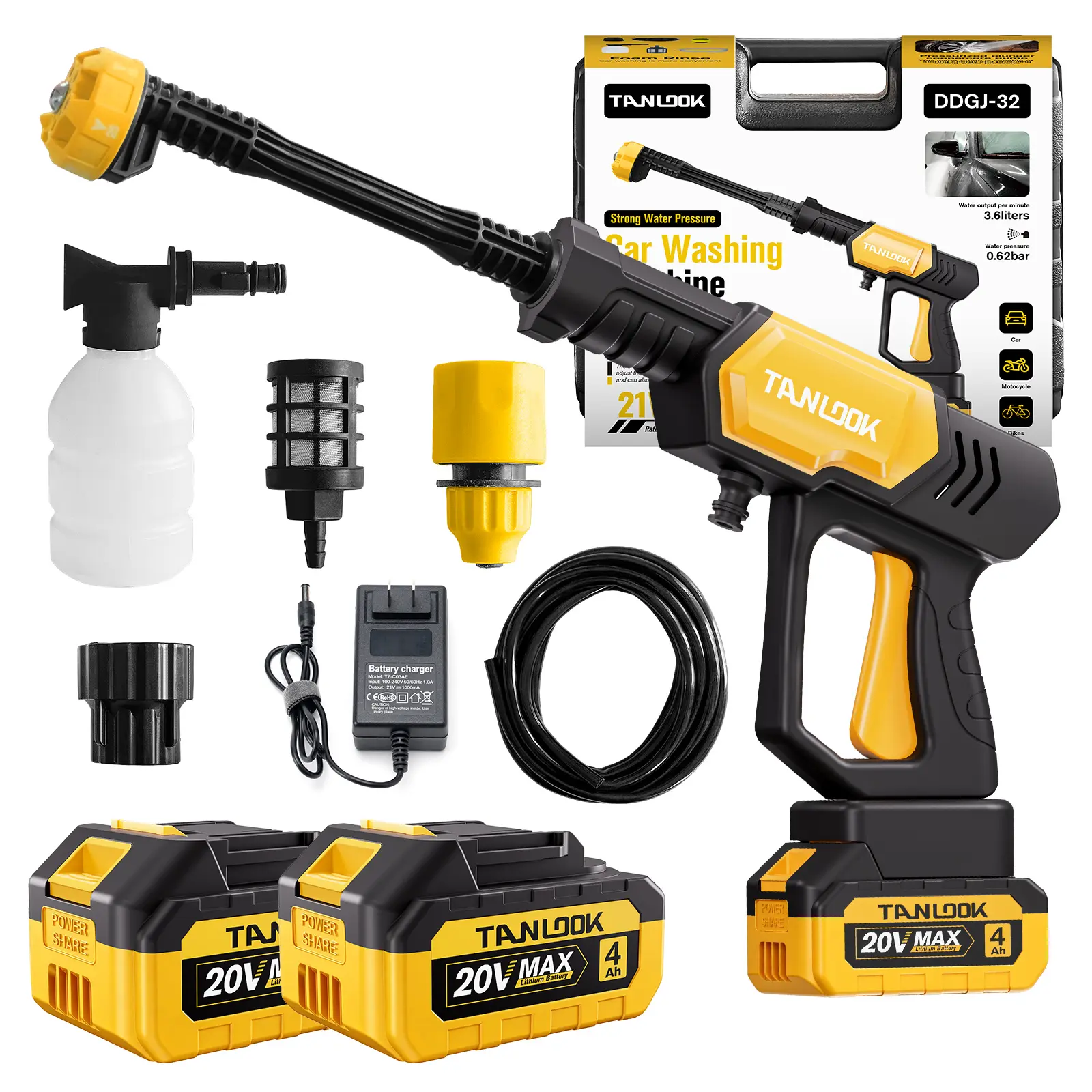 20V Cordless Portable Pressure Washer, Handheld High Power Car Washing Sprayer with Multiple Nozzles for Car Patio Garden Cleaning wash equipment