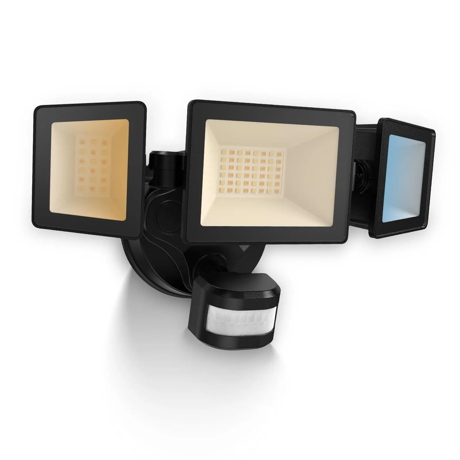 ALUSSO LED Motion Sensor Outdoor Wall Light - 40W 4500LM 3-Mode 3-Head Exterior-Grade Artificial Lighting, Adjustable Color Water Resistant Security Light for House, Garage, Wet Locations (Black), Outdoor Wall Lights