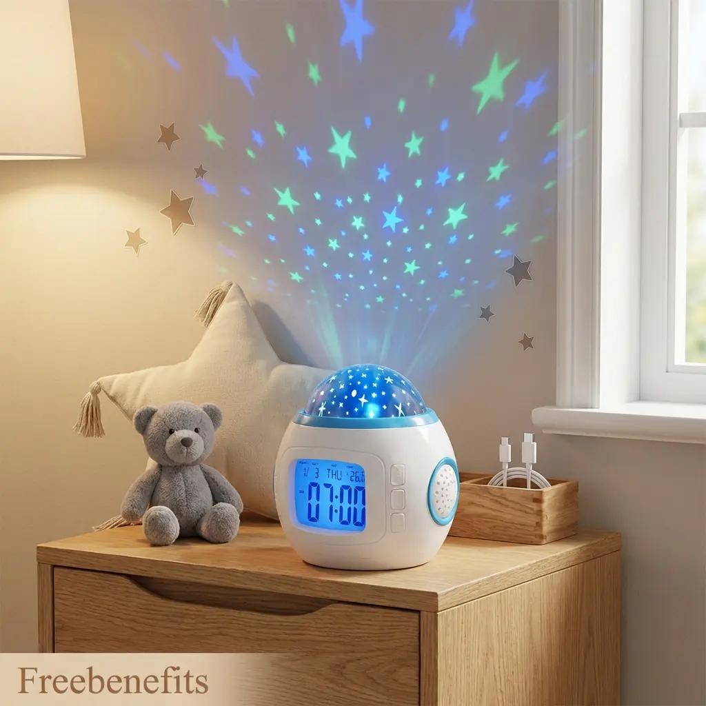 Battery Powered Projection Clock - Starry LED Atmosphere Light with Alarm, Calendar, Thermometer, Decorative Atmosphere Lamp & Colorful Lights (Home Decor Home Supplies)