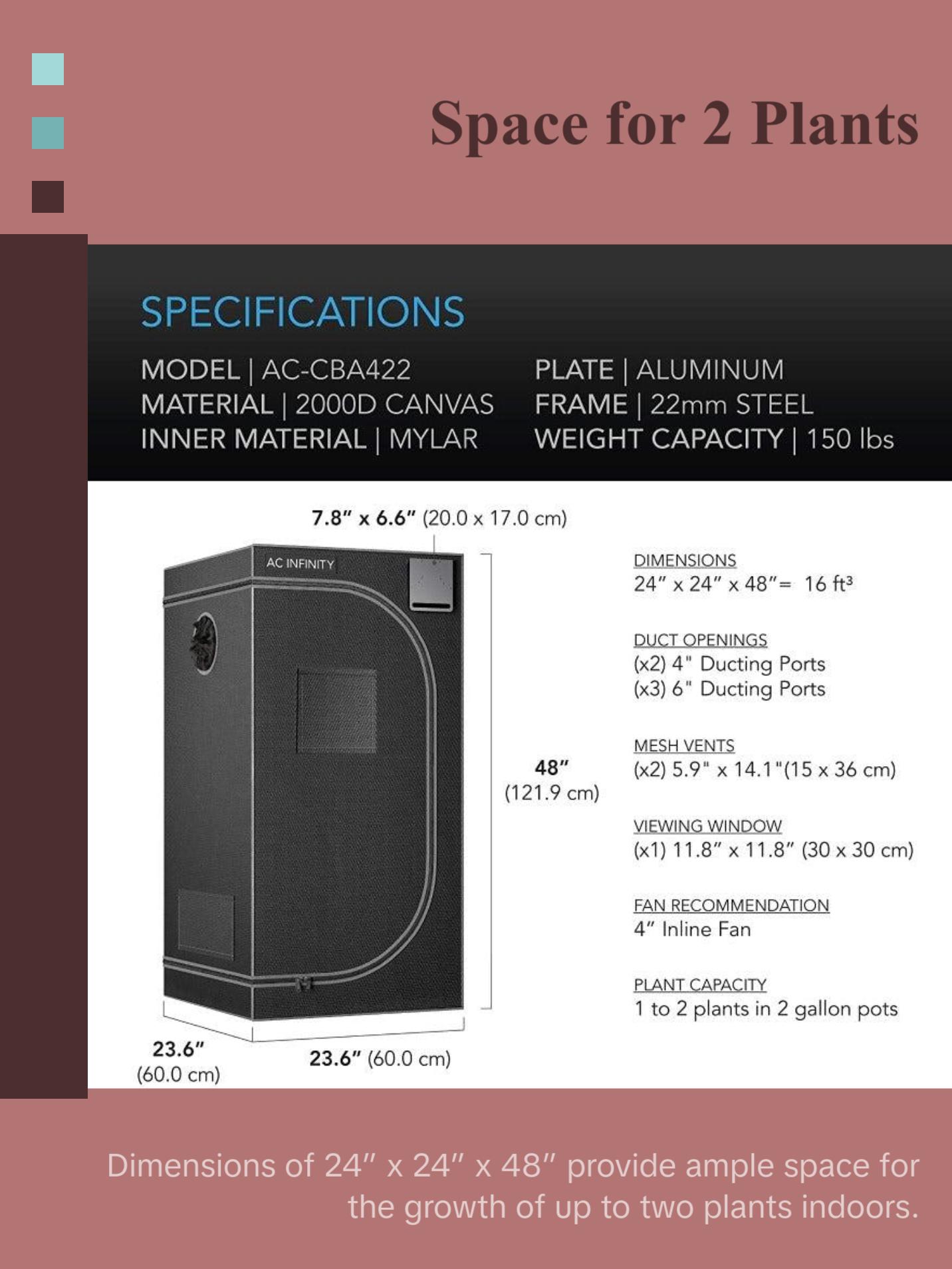 AC INFINITY Hydroponic Grow Tent Cloudlab 422 with 2 Plant Capacity and Hi-Tech Design