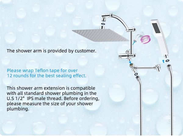 Hibbent All Metal 12'' Rainfall Shower Head, Dual Shower Head Combo, High Pressure Handheld Shower Wand, 16'' Adjustable Arc-shaped Shower Extension Arm, 71'' Hose, Showerhead Holder, Chrome