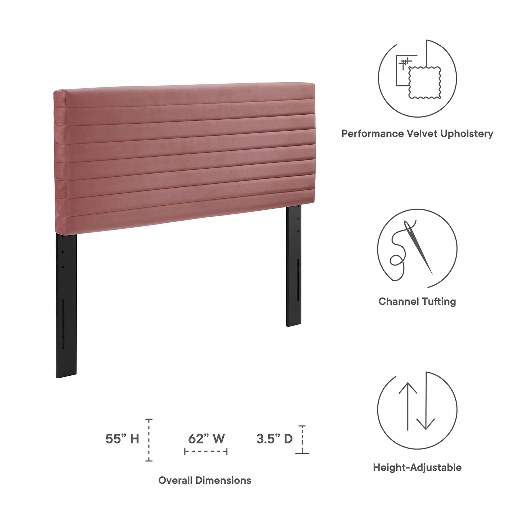 Modway Tranquil Soft Adjustable King-California King Headboard, Dusty Rose - Ideal for Modern Bedroom, Master Bedroom Indoor Furniture, Headboards
