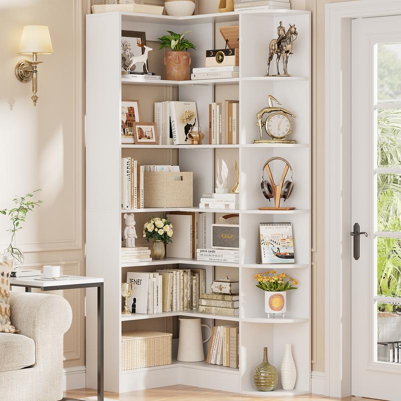 Corner Shelf 7 Tiers Large Tall Corner Bookshelves with Baffle, 71" L-Shaped Bookshelf Etagere Bookcase for Bedroom, Home Office, Living Room & Kitchen