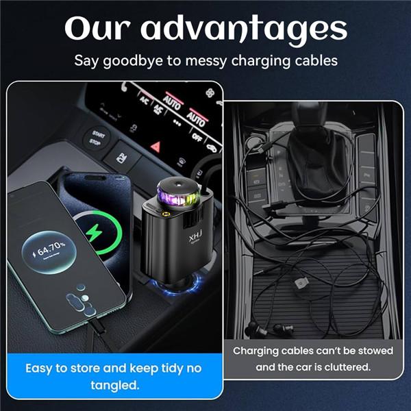 2025 5-in-1 Smart Car  & Aroma Diffuser – Starry Sky Mood Light, Auto-Sensing Fast Charging, Retractable Cable, 3 Signature Scents – The Ultimate Car Upgrade & Gift for Men Starlight USB Charger