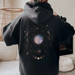 Moon Phase Hoodie – Witchy Celestial Back Print Hoodie, Cottagecore Aesthetic Graphic Pullover