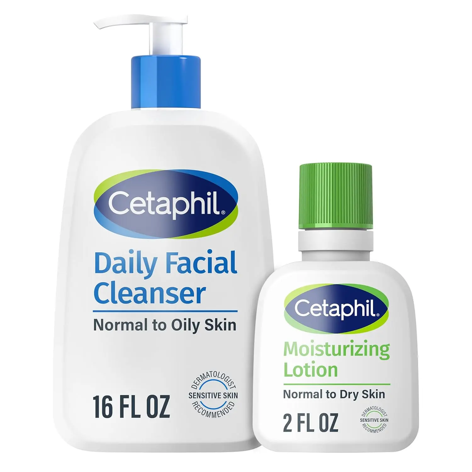 Cetaphil Daily Facial Cleansing Lotion - Pore-Cleansing for Combination to Oily, Sensitive Skin (16 oz) + Lightweight Hydrating Moisturizer Travel Size (2 oz), Travel Toiletries