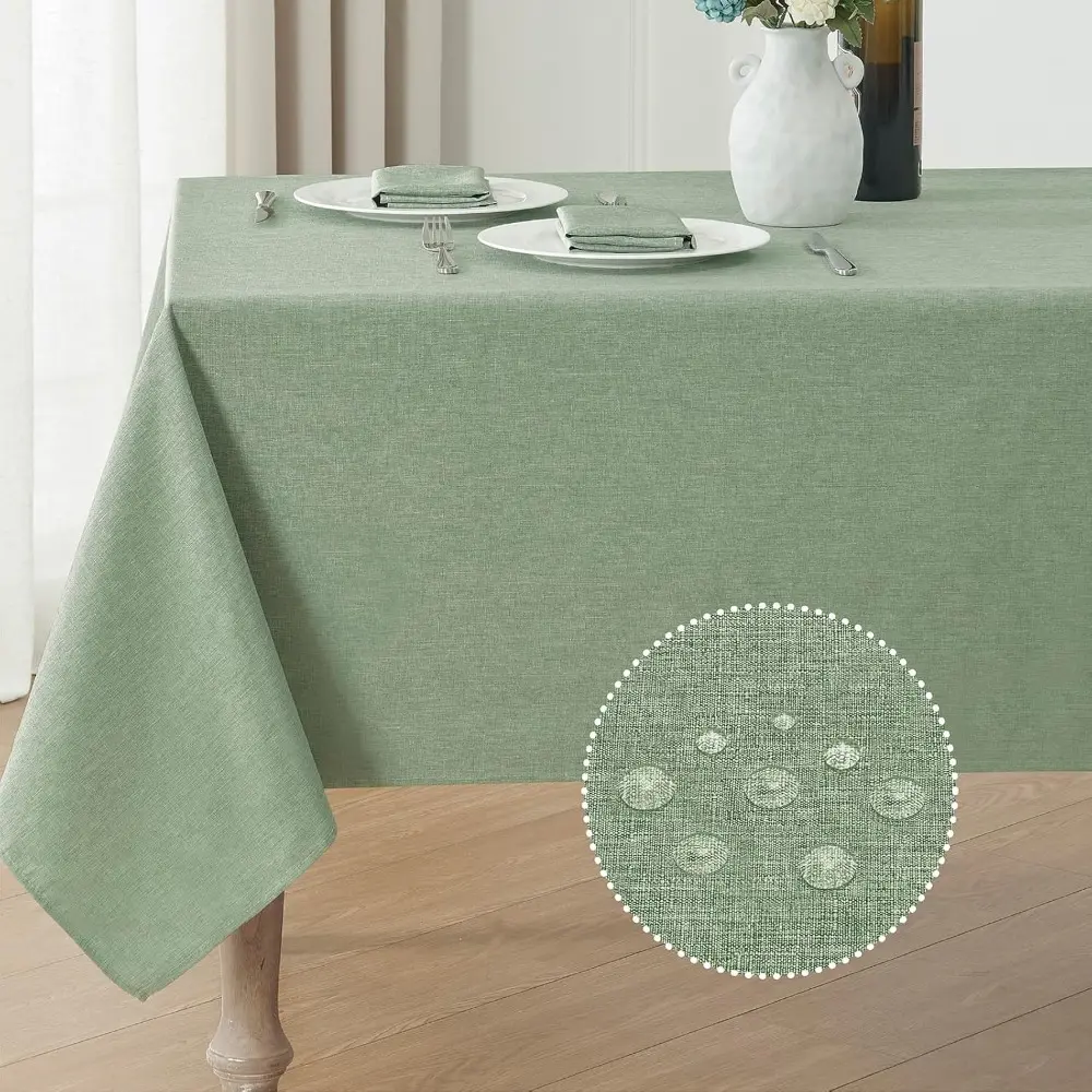 Sage Green Elegant Farmhouse Rectangle Tablecloth - 52x70 Inch (70 x 52 Rectangular) Linen Textured, Waterproof, Stain-Resistant, Wrinkle-Free, Easy-to-Clean Cover for Dining Table, Tea Table, All Seasons Home & Festive Decor