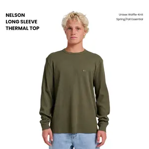 Quiksilver | Nelson Long Sleeve Thermal Top | Unisex Waffle-Knit | 350 GSM Cotton-Polyester Blend | Spring/Fall Essential Plain