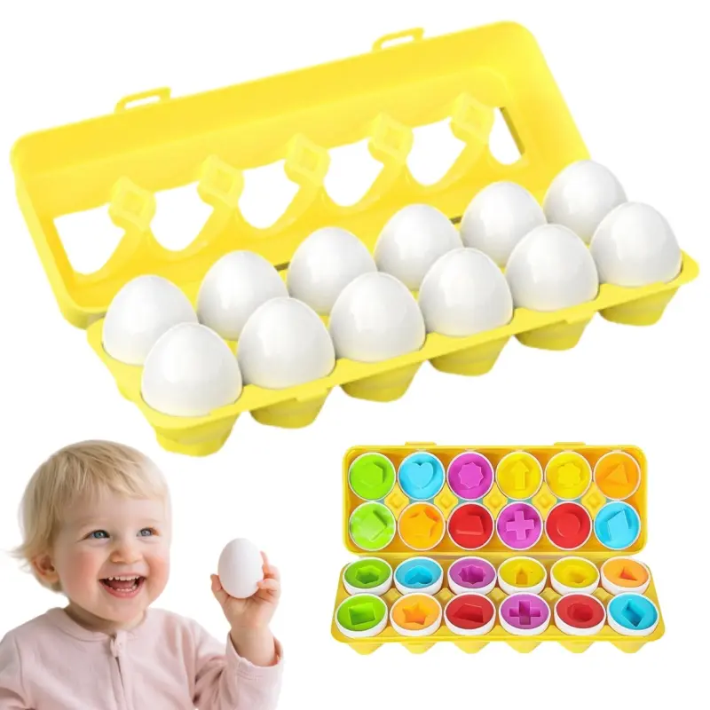 Montessori Matching Eggs Sorter Puzzle for Toddlers, 12 Piece Unbreakable Plastic Toy, Color & Shape Recognition Play Set for Fine Motor & Cognitive Skills