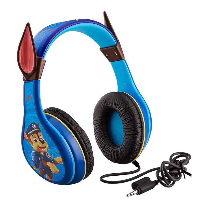 Paw Patrol Chase Kids' Over-Ear Durable Wired Stereo Audio Headphones, Adjustable Headset with 3.5mm Splitter for Multiple Devices