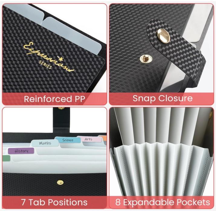 Sooez Accordion File Organizer, Letter Size Expanding File Folder with Labels, 8 Pocket Folders for Document, Portable Paper Bill Receipt Organizer for Home School Office Supplies, A4 Size, Pink