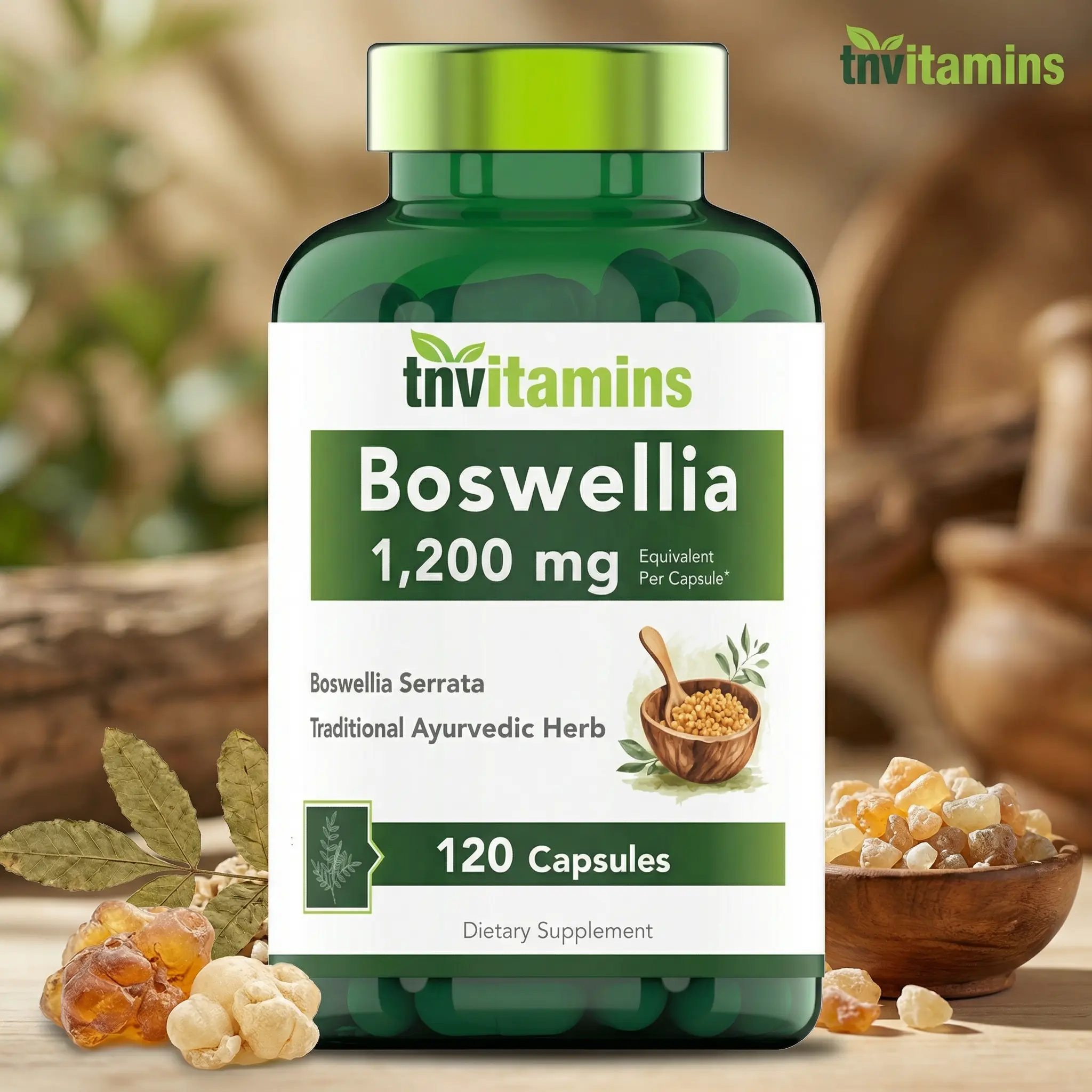 tnvitamins Boswellia Serrata Herbal Extract Capsules | 1200 MG/Capsule (120 Capsules) | Joint Support Supplement* | Ayurvedic Herb: Indian Olibanum/Frankincense