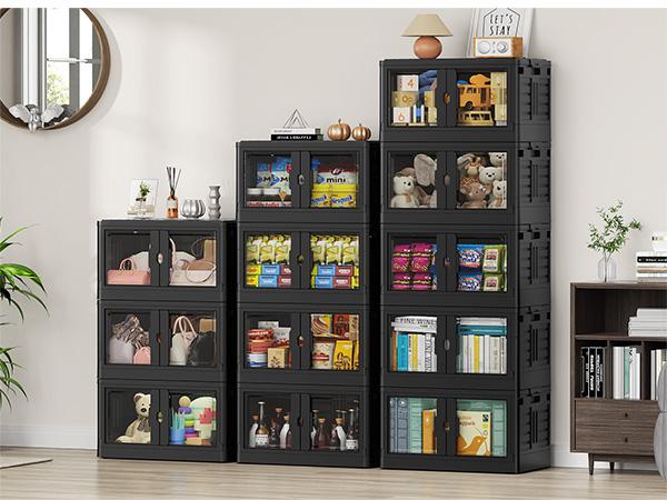 Broview V7 345Qt/460Qt/575Qt Stackable Storage Bins with Individual Lids & Wheels, Large Plastic Collapsible Latching Boxes, Closet Organizers and Storage Cabinet Shelves Units, for Home Kitchen Room Garage Organization