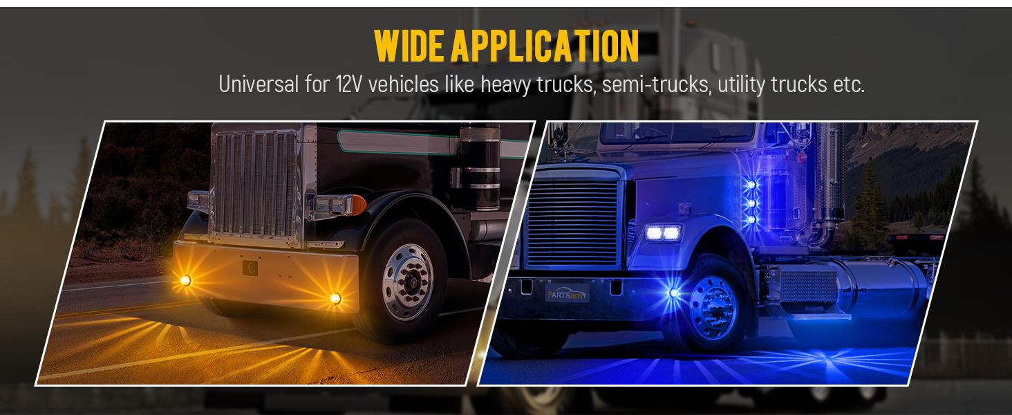 Partsam Dual Color Glass Watermelon Lights with Stainless Steel Bezel, Amber/Blue LED Watermelon Turn Signal Marker Lights for Kenworth Peterbilt 2Pcs