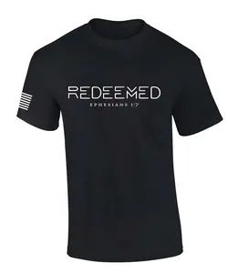 Mens Christian Shirt Redeemed Ephesians 1:7 Scripture American Flag Sleeve T-shirt Graphic Tee Casual Menswear