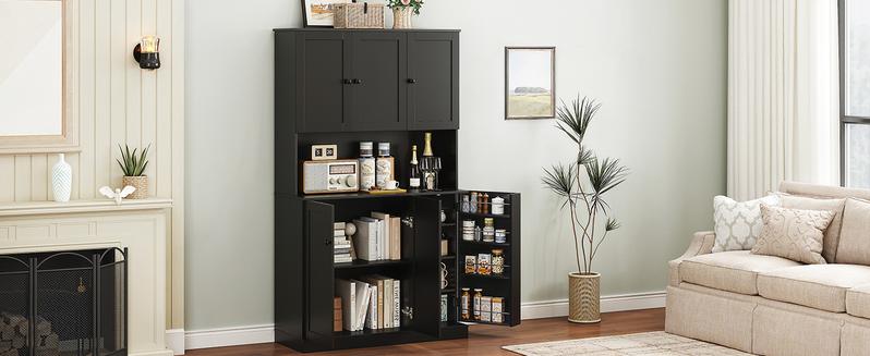 【Valentine's Day Gift】ONBRILL 71" Tall Kitchen Pantry Storage Cabinet with Microwave Stand & Door Shelf, Freestanding Kitchen Hutch with 6 Doors and Adjustable Shelves, Modern Food Pantry for Kitchen, Dining Room