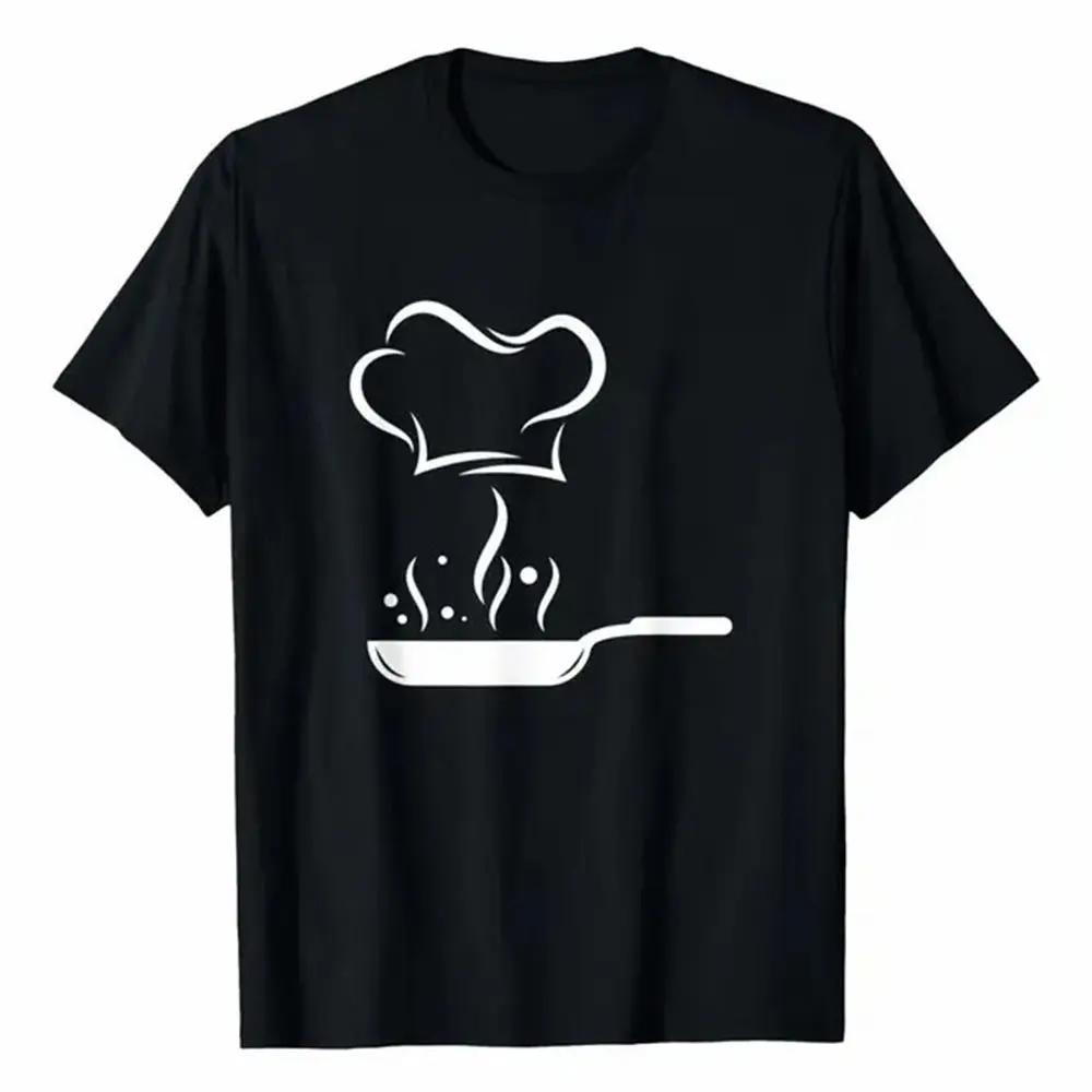 Men's Chef Kitchen Workwear T-Shirt - Black, Round Neck, Short-Sleeve, Loose Regular Fit, Comfortable Menswear Tops