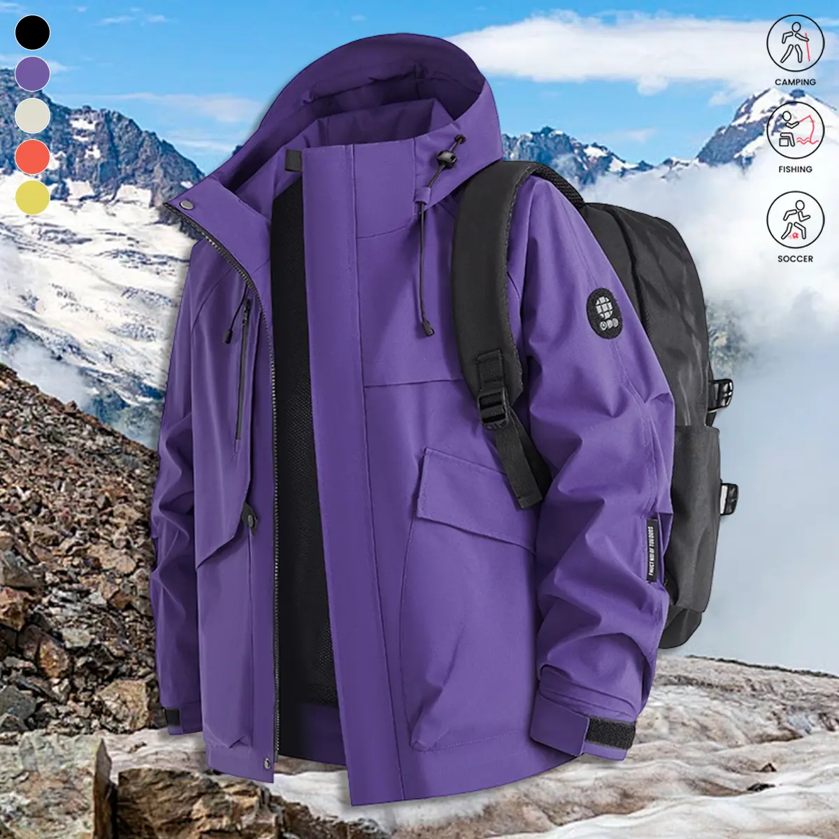 JOGWAVE Men's Unisex Hardshell Coat - Solid Plain, Lightweight Jacket, Loose Cut Casual Sport Outerwear for Outdoor Mountaineering & Casual Wear (No Backpack)