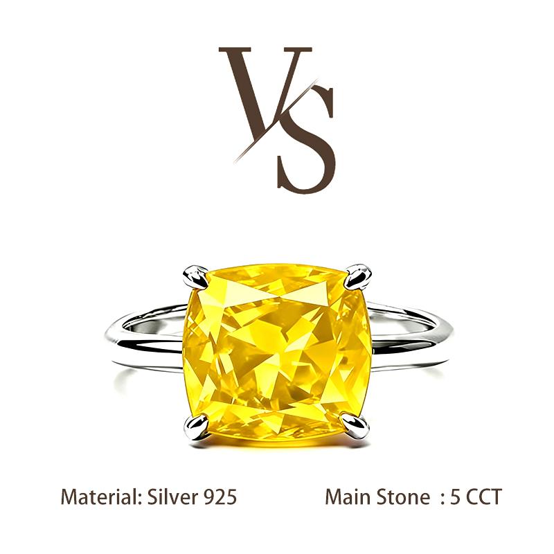 [Venus Jewelry] Lab Created Gemstone 5 CCT Cushion Cut Solitare Four Prong Design Solid Silver 925 Ring
