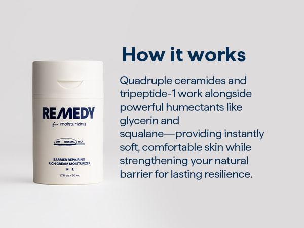 REMEDY Rich Cream Barrier Repairing Moisturizer - Quadruple Ceramides, Peptides, Squalane, Glycerin
